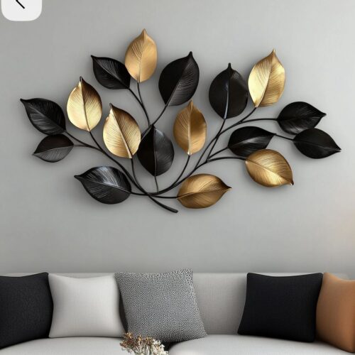 Metal Leaf Home Wall Decor Long Textured Wall Sculpture with Multiple Shades, Wall Art, Bronze