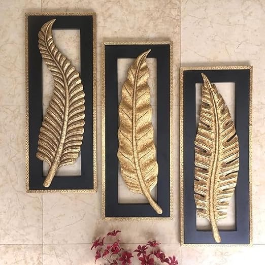 Collection Home Brass Carving Wall Decoration For living room and Bedroom (Pack of 3 PCS) 12 X 24 INCHES