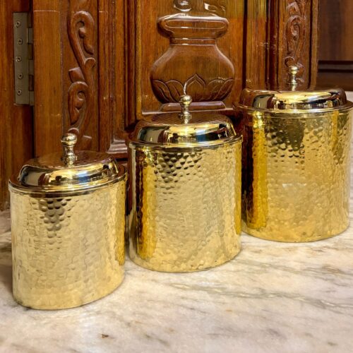 Pure Brass Hammered Multipurpose Grocery Kitchen Box Set – Premium Brass Storage Containers (Set of 3 PCS)