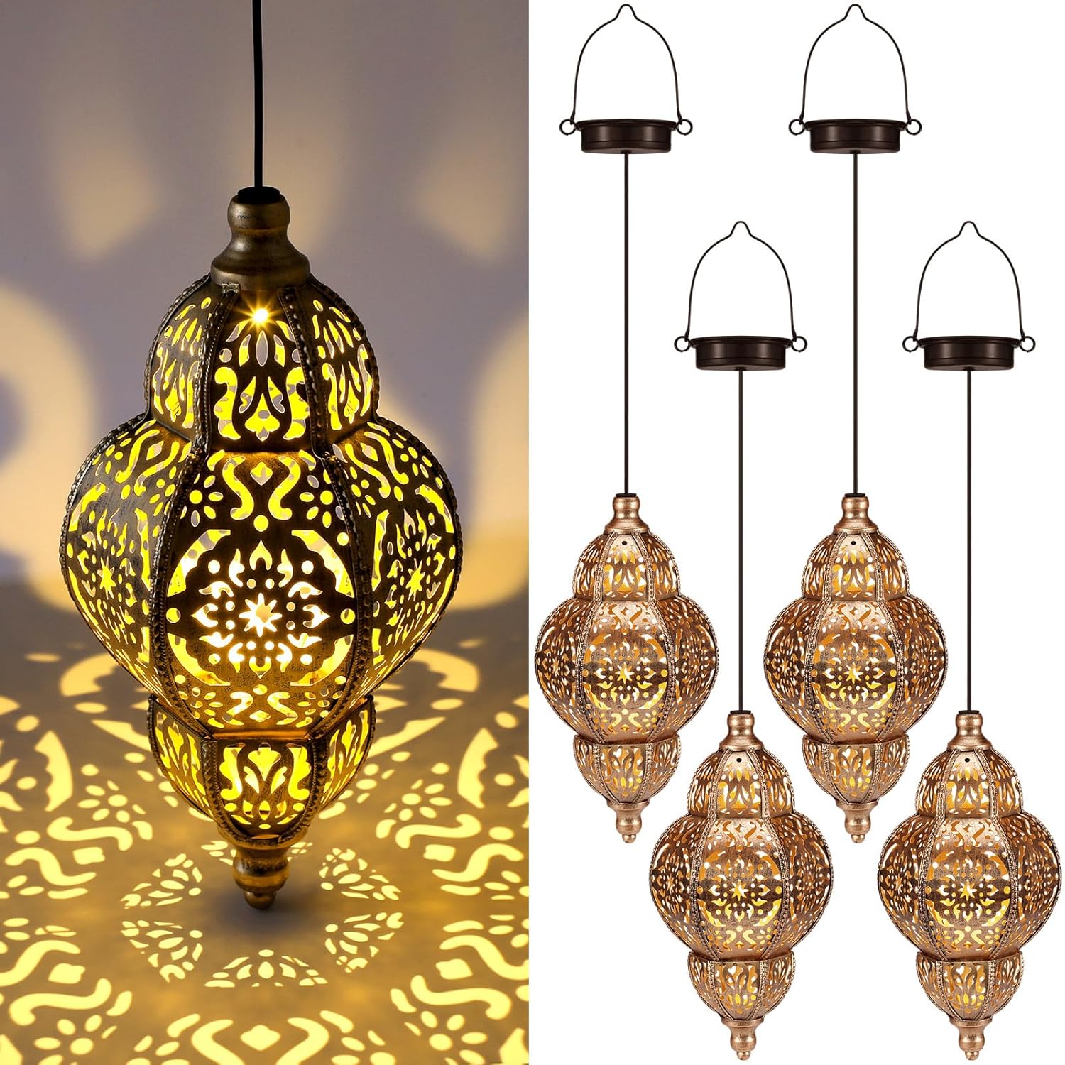 Hanging Lights, Outdoor Decor, Waterproof Metal Moroccan Lantern for Outside Patio Pathway Yard Front Porch Backyard Garden Decorative.