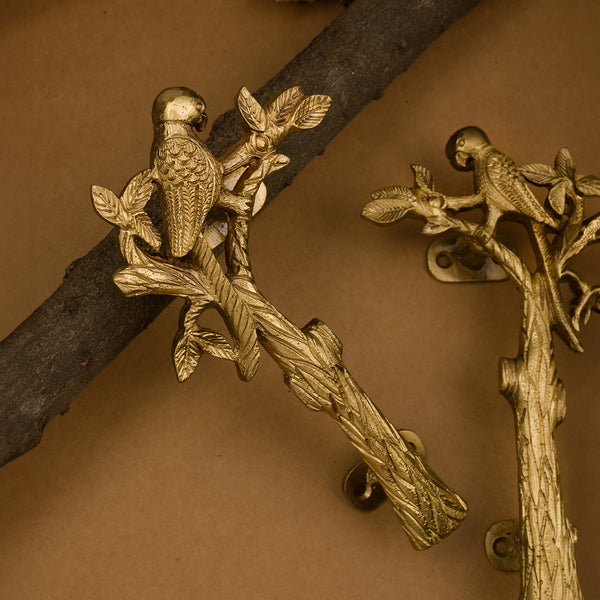 Brass Door Handles – Bird Sitting on Tree Branch Motif