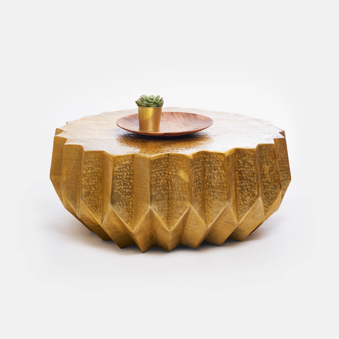 Elegant Gold Hammered Aluminum Coffee Table with Marble-Look Top