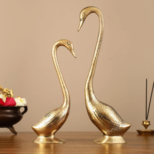 Brass Pair of Swans Showpiece - 15" Height | Elegant Home Decor