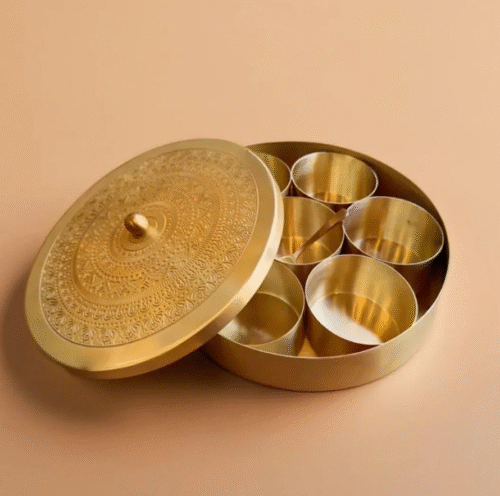 Brass Masala Box for Spice and Masala Storage Masala Dabba for Everyday Kitchen Use | Made with Pure Brass