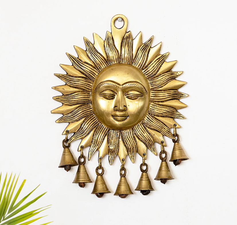 'Sun Lord' Wall Decor Brass Wall Hanging (Hand-Etched, 22.9 cm, 1.06 kg)