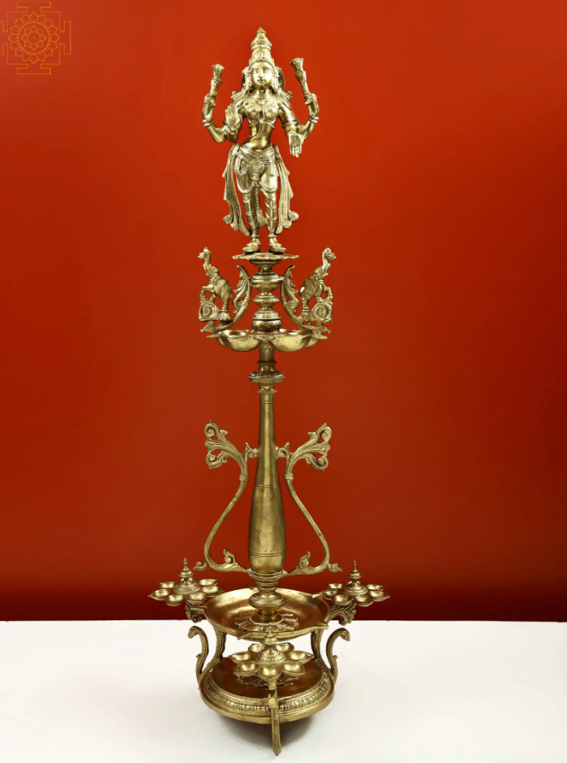 24" Large Twenty Six Wicks Lakshmi Lamp (Hoysala Art) | Handmade |