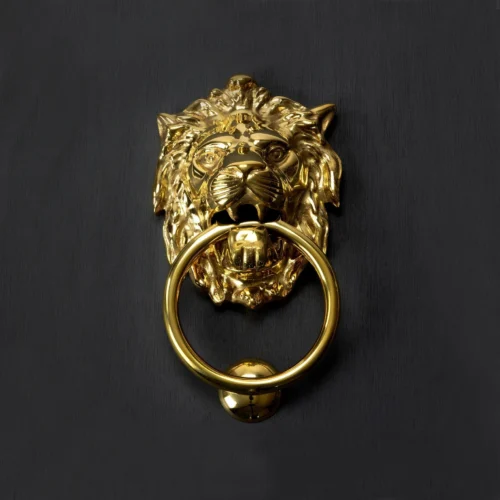 Polished Solid Brass Lion Head Ascot Knocker For Wood Timber Door