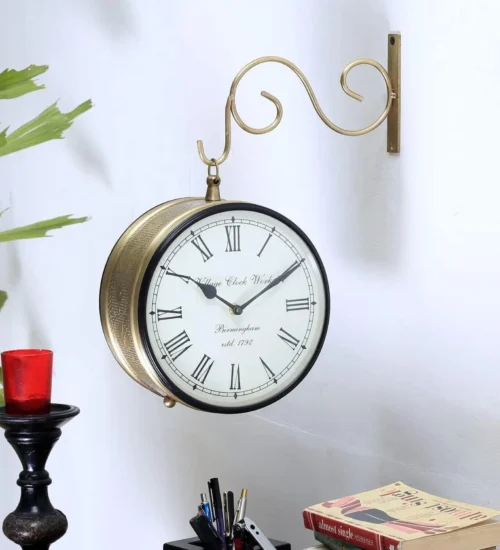 Vintage Railway Clock, Double Sided Wall Clock, Brass Wall Clock, Antique Hanging Clock, Roman Number Clock, Victorian Style Clock, Wall